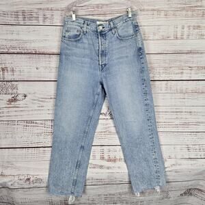 Trave Jeans 30 Harper Crop Straight High Rise Raw Hem Button Fly Grunge Denim